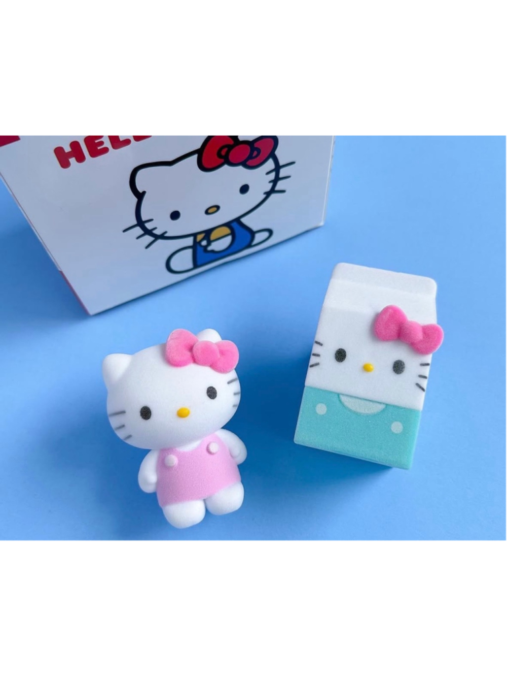 Hello Kitty & Milk Carton Flocked Mini Figurine Set, New in box